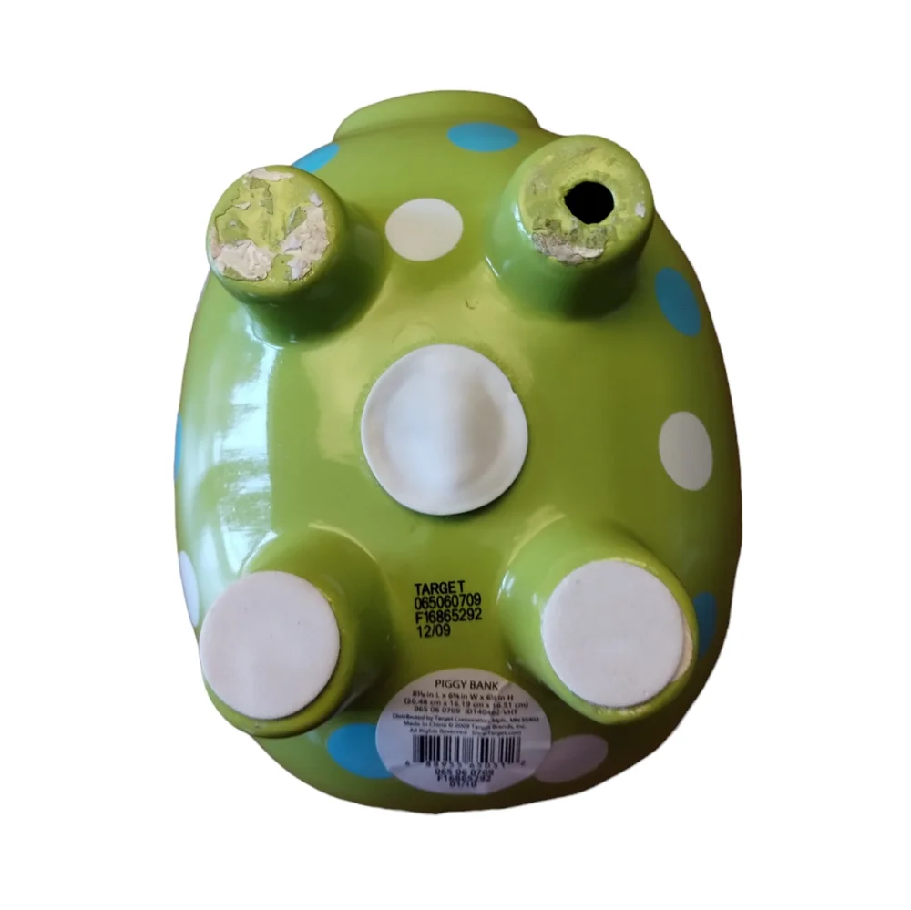 PIGGY BANK CERAMIC GREEN WHITE BLUE POLKA DOT Collectible Target
